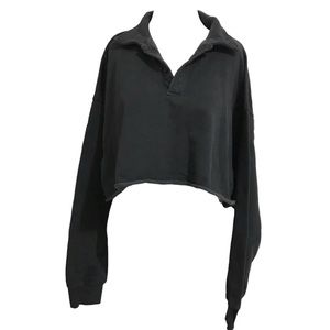 John Galt Brandy Melville Cropped Oversized Sweater V-Neck Collar Raw Hem OS